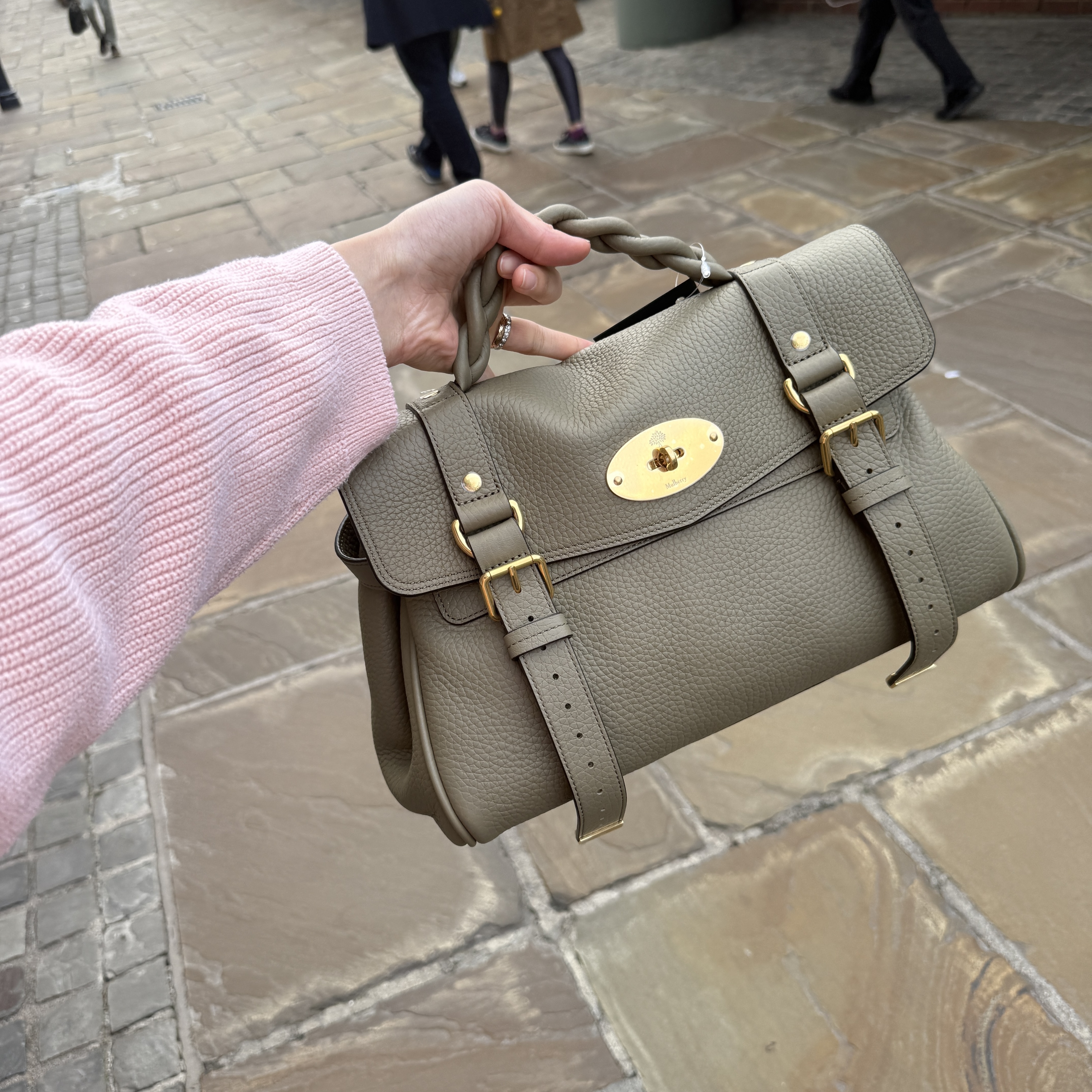 Mulberry Alexa Grainy Top Handle crossbody bag Linen Green