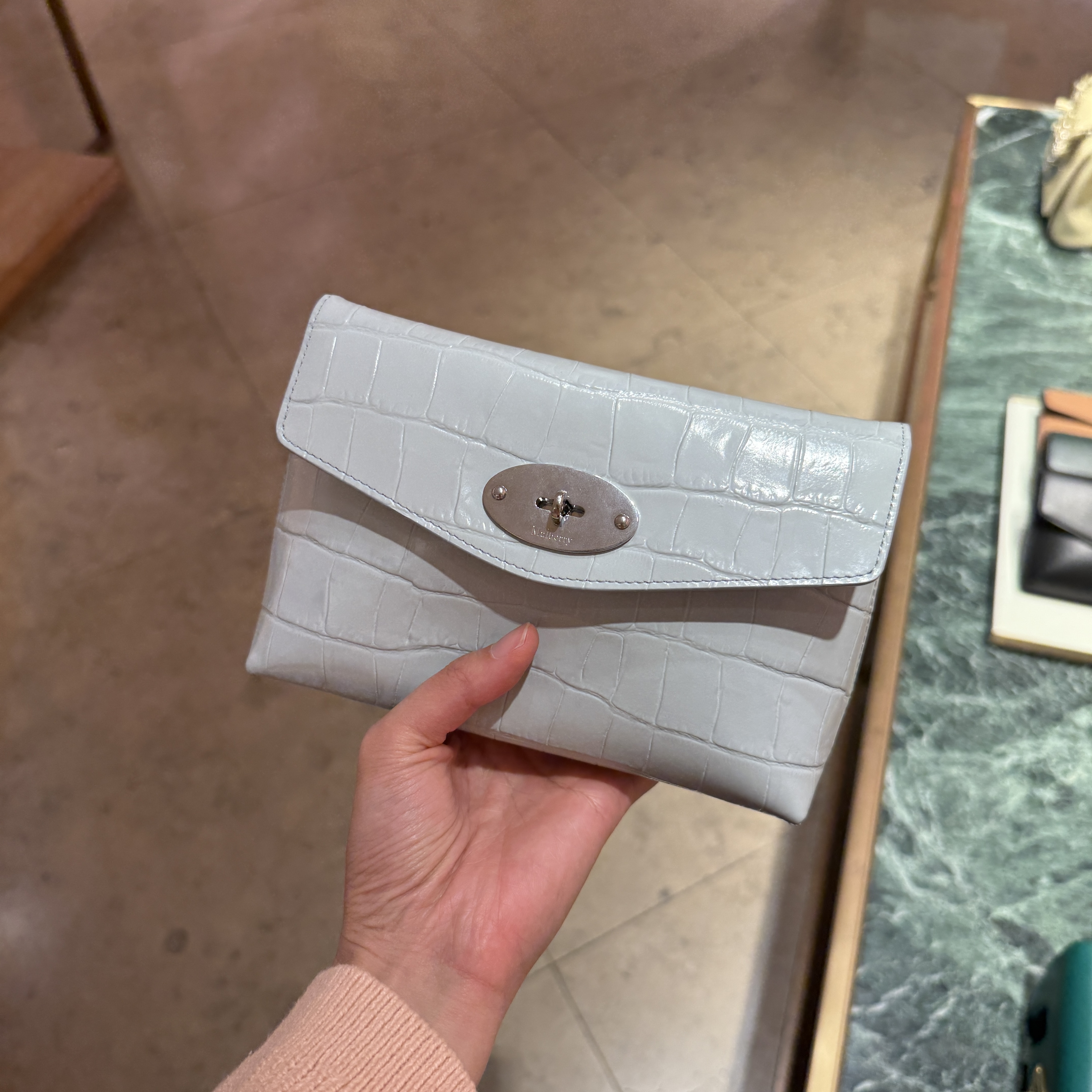 Mulberry Croc printed Bayswater pouch clutch Ice blue