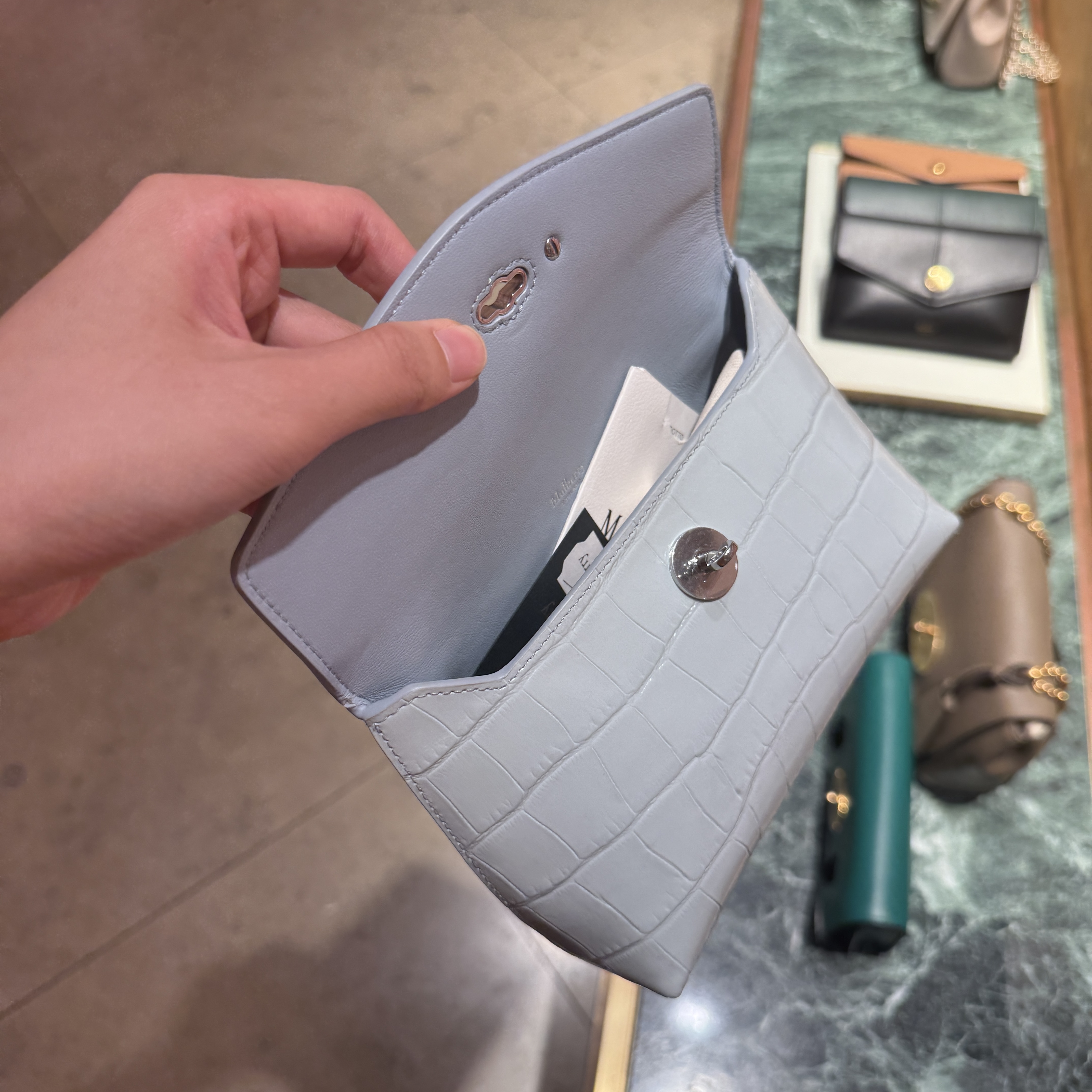 Mulberry Croc printed Bayswater pouch clutch Ice blue