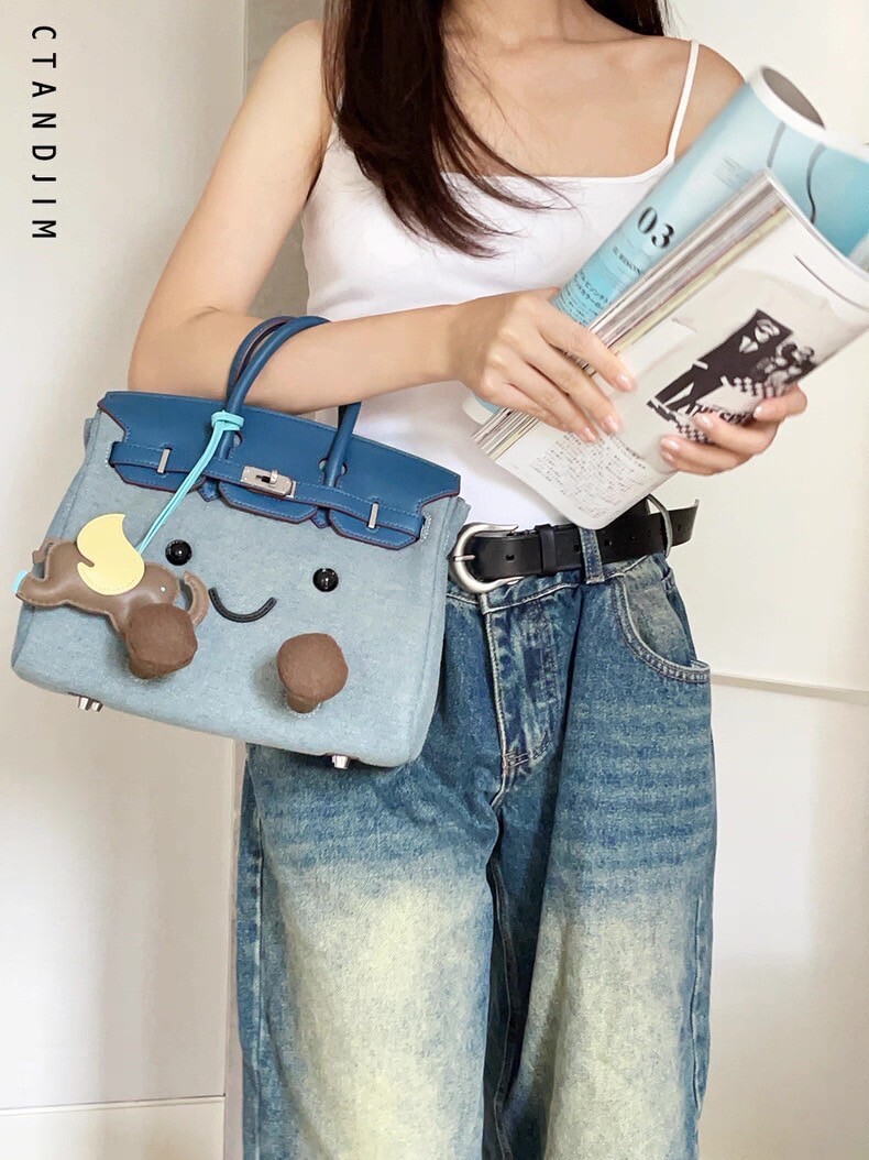 【Luxury】CTAND JIM Birkin 獨家販售 關穎同款 超可愛 鉑金街頭翻玩包 絨毛手提肩背包 2WAY JELLYCAT萌臉造型
