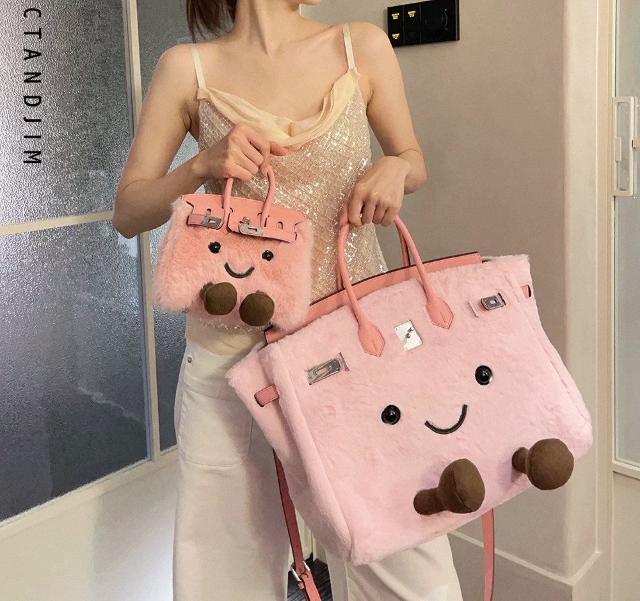 【Luxury】現貨專區 CTAND JIM Birkin 獨家販售 關穎同款 超可愛 鉑金街頭翻玩包 絨毛手提肩背包 2WAY JELLYCAT萌臉造型