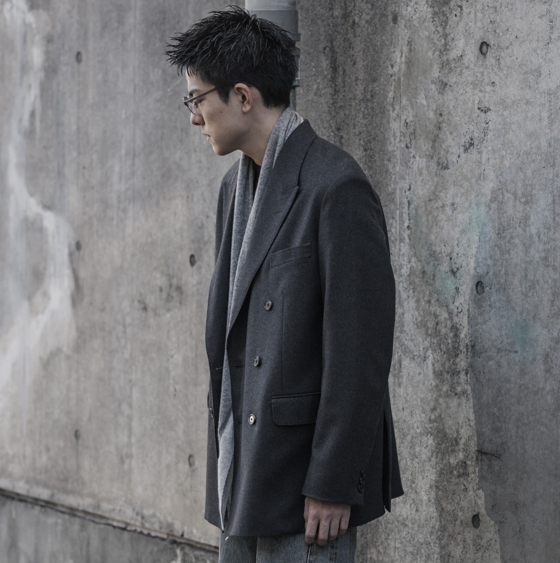 9/18 RE-STOCK: A.PRESSE DOUBLE BREASTED JACKET - CHARCOAL PRE ORDER ITEM (預訂中)