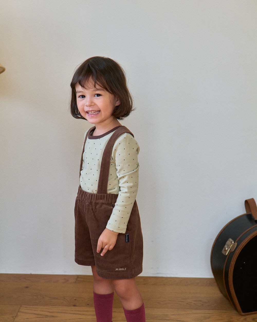 [十月第三週出貨]-燈芯絨工裝吊帶褲｜棕色(可拆式)