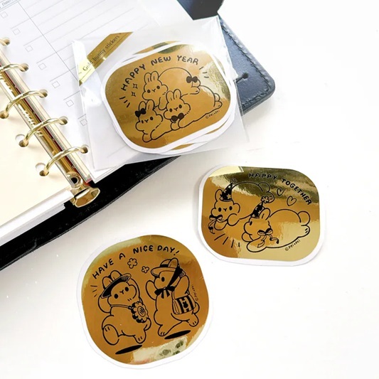 Pei+Pei．小兔金色貼紙(3入)