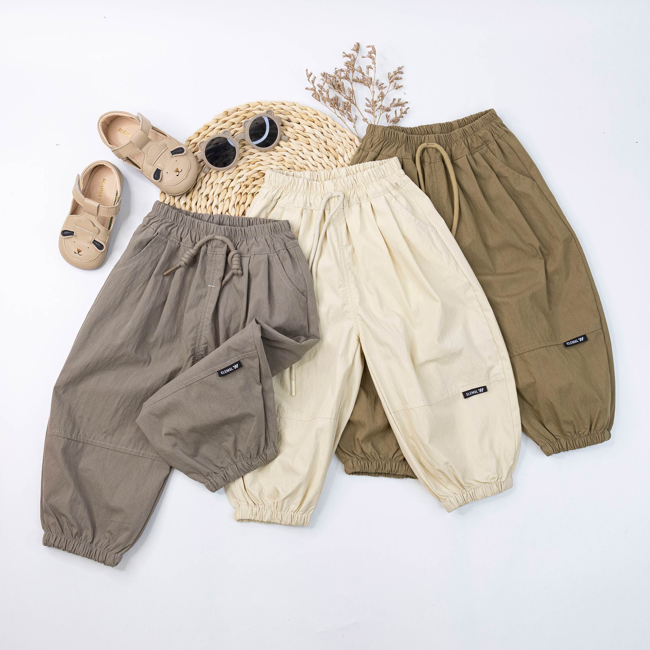 【H55251】個性小標籤裝飾抽繩縮口褲＊二色