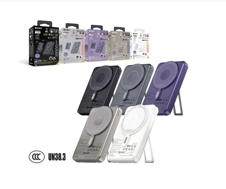 (3C認證版) XPower M10R 7合1 10000mAh PD 3.0 雙內置線+磁吸無線移動電源連支架