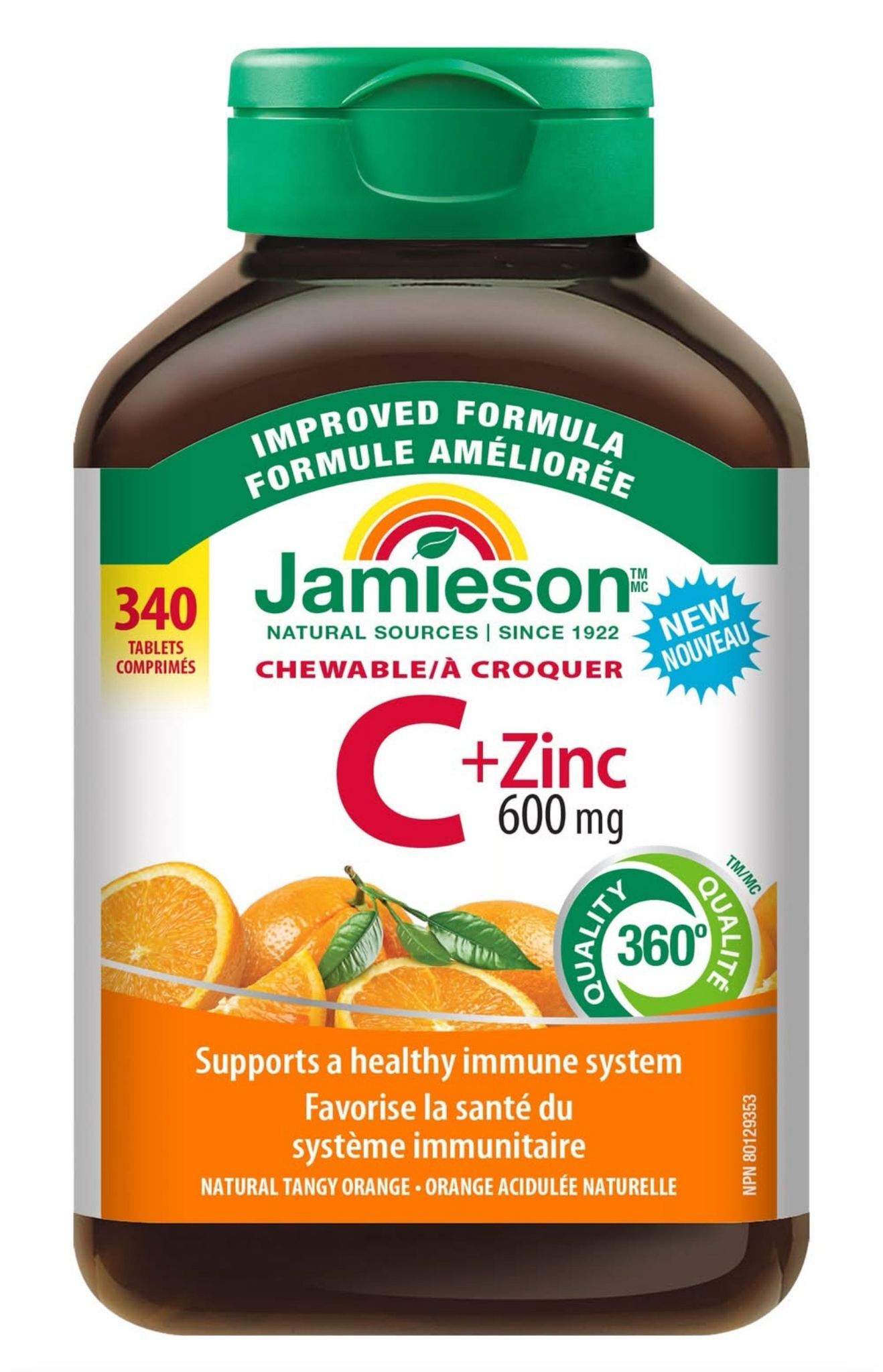 Jamieson 維他命C + Zinc 600mg 咀嚼片 340粒 CC68