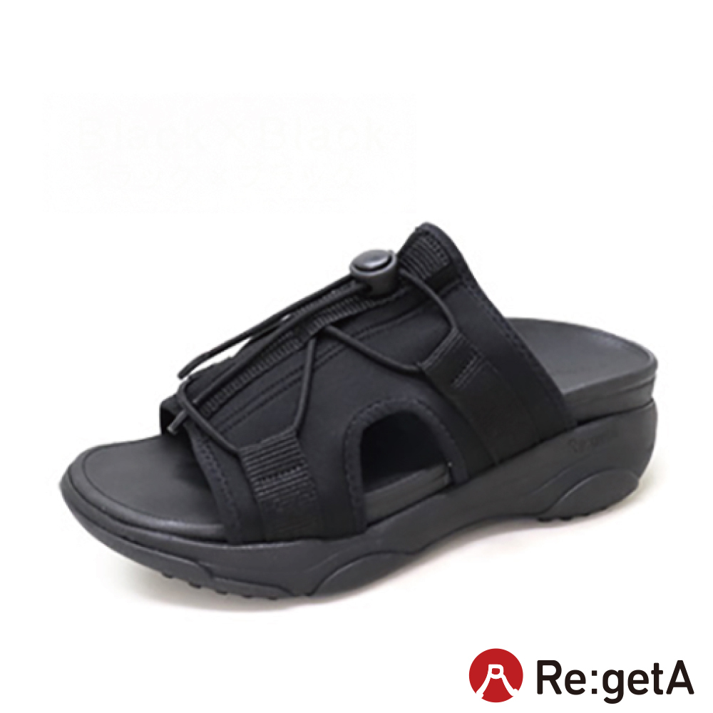 大阪樂步健康鞋 Re:getA輕量厚底運動風涼鞋RE3003(BLK-黑X黑)