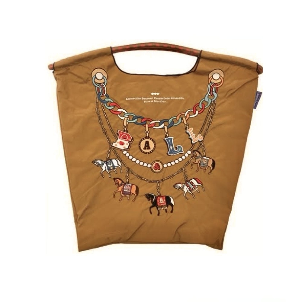 Ball＆Chain 刺繡環保購物袋 M號 - 駝色 (30106719)