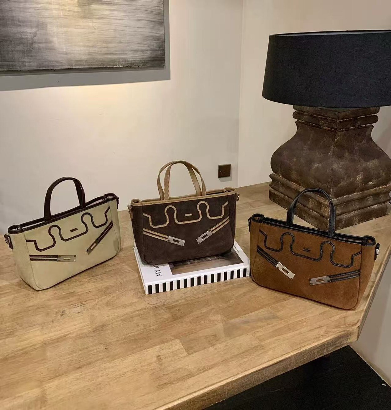 9573【復古磨沙拼皮柏金包】中