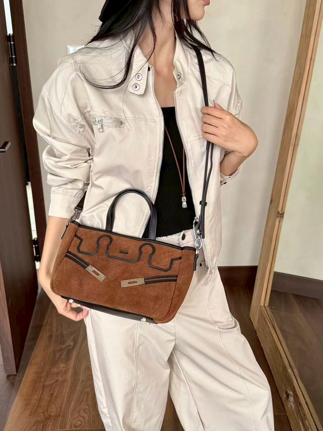 9573【復古磨沙拼皮柏金包】中