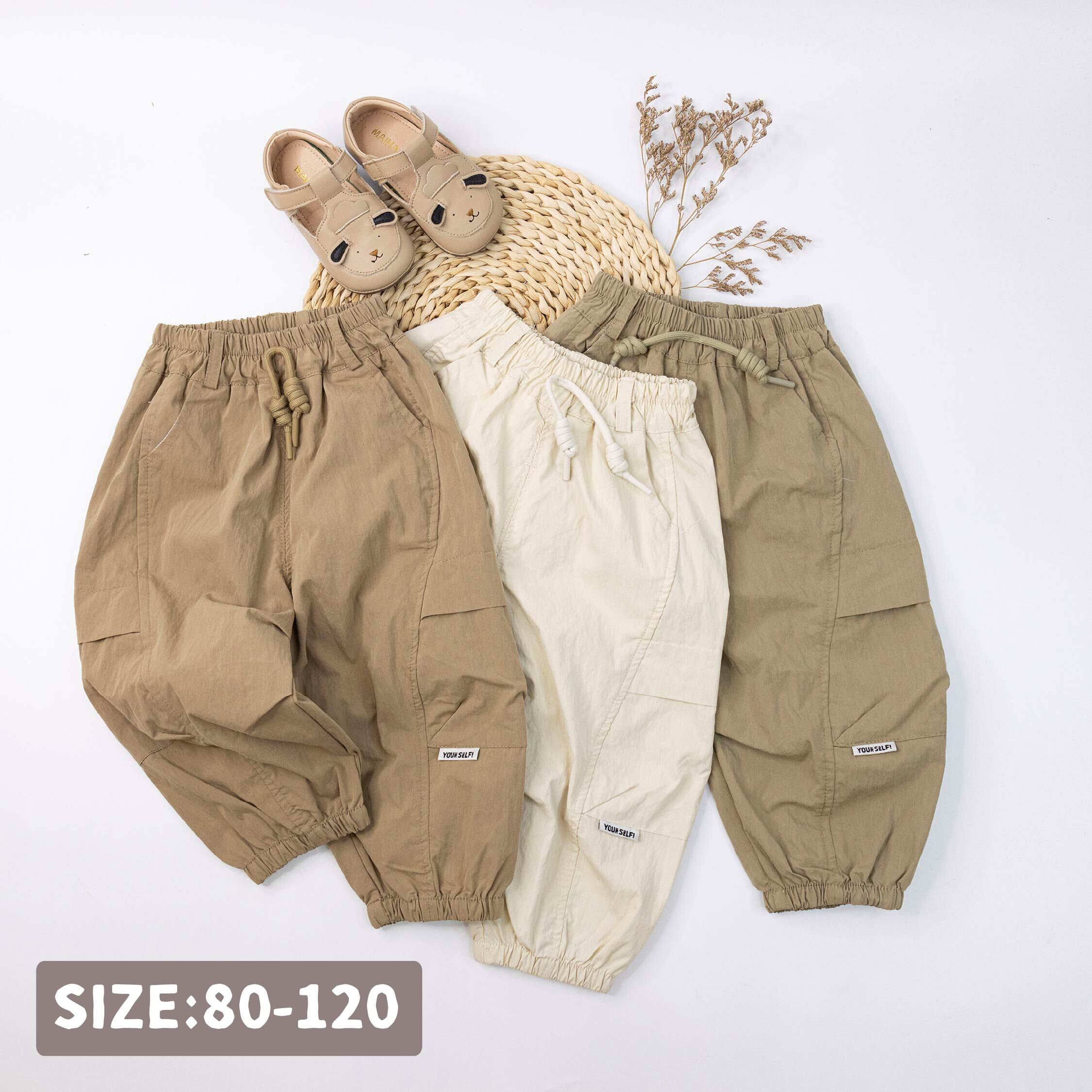 【H55252】帥氣小標側口袋設計縮口褲＊三色