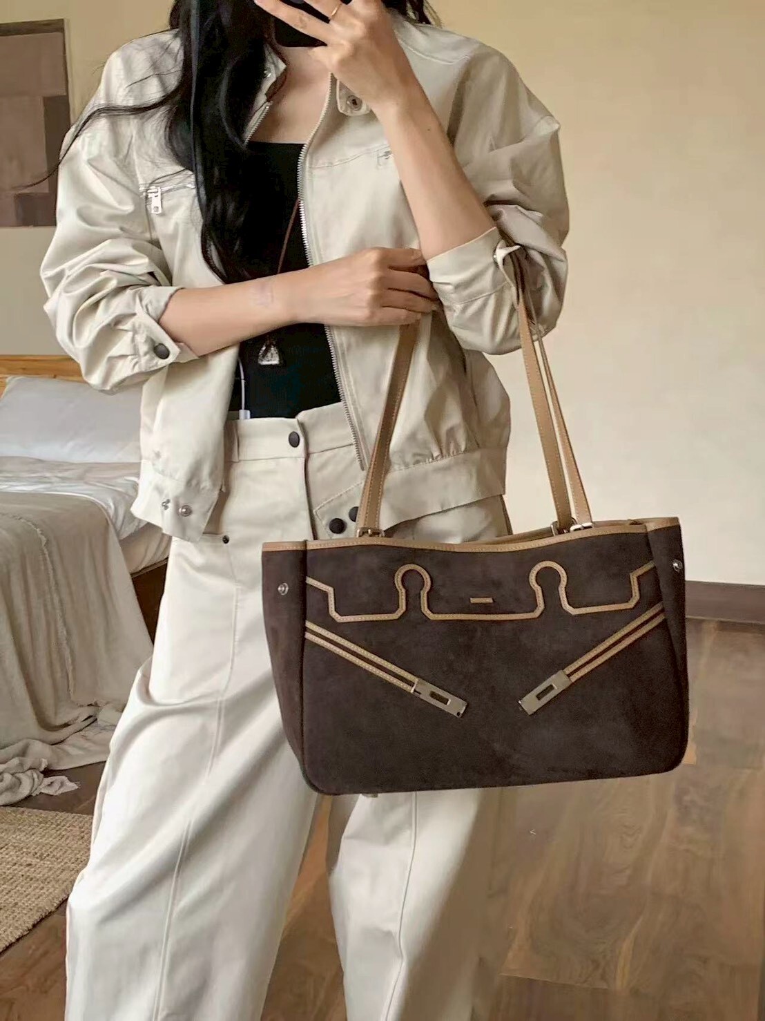 9575【復古磨沙拼皮柏金包】大