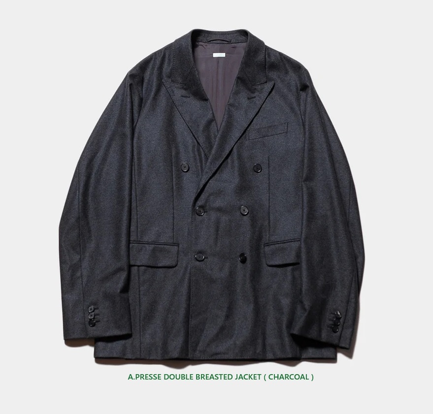9/18 RE-STOCK: A.PRESSE DOUBLE BREASTED JACKET - CHARCOAL PRE ORDER ITEM (預訂中)
