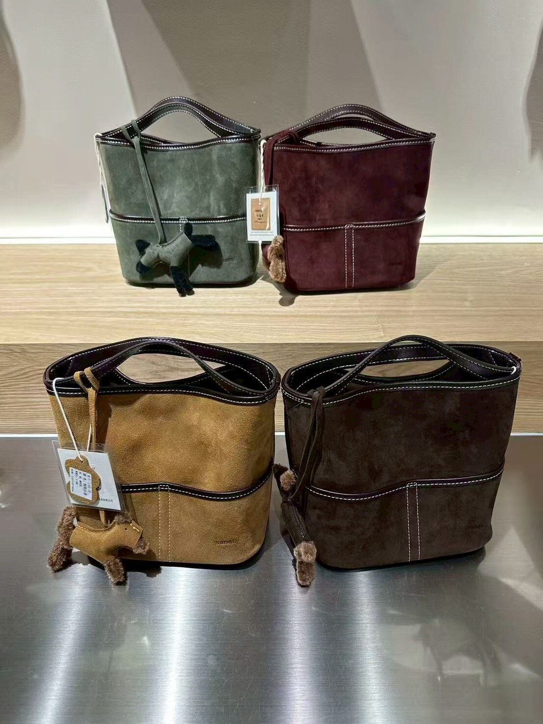 2763-1【質感復古磨沙皮水桶包】