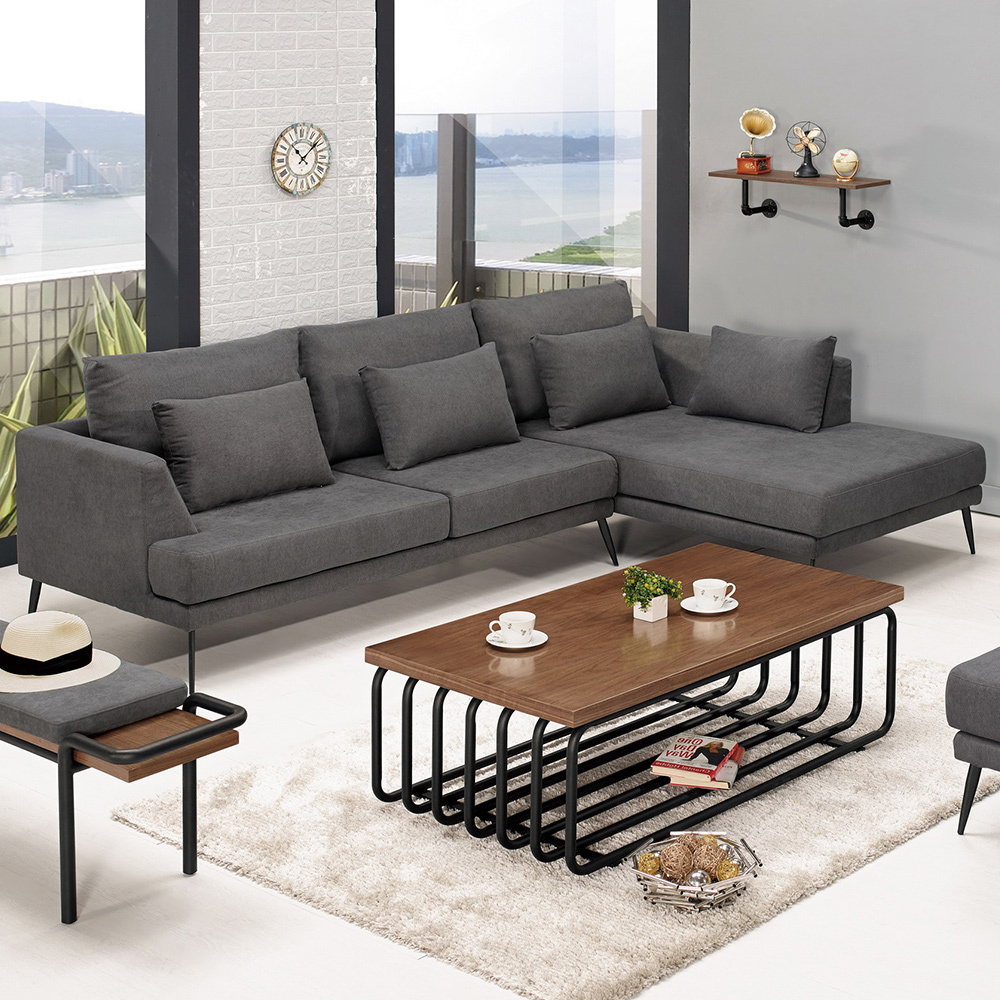 妮瑞莎L型灰色布沙發椅(送抱枕)(左右型可選)