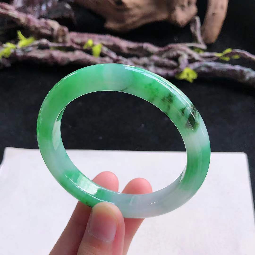 9122631 53.8mm冰糯種飄陽綠正圈翡翠手鐲 (52-54)