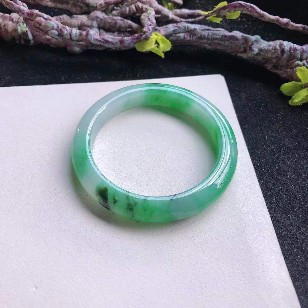 冰糯種飄陽綠正圈翡翠手鐲,天然翡翠A玉, 緬甸玉, Jade, Jadeite