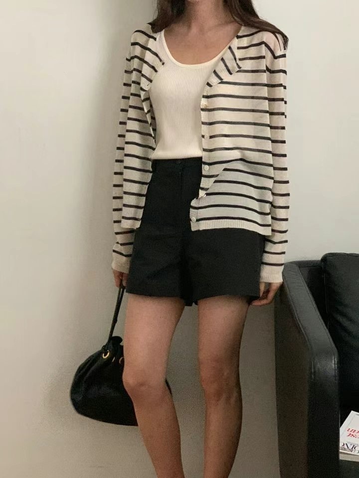 正韓條紋針織外套