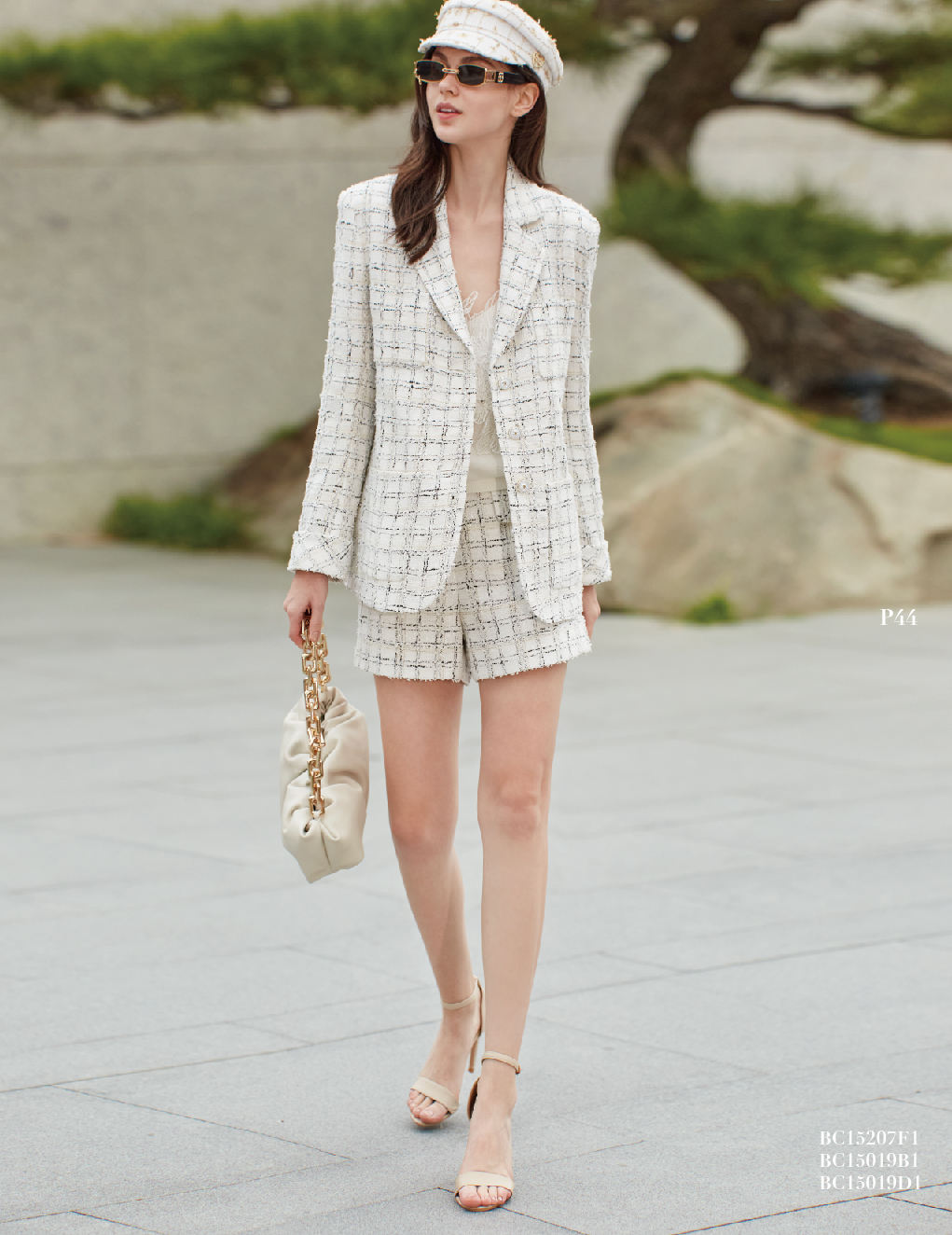 BC15019B1 白色窗格粗花呢小香正裝短褲