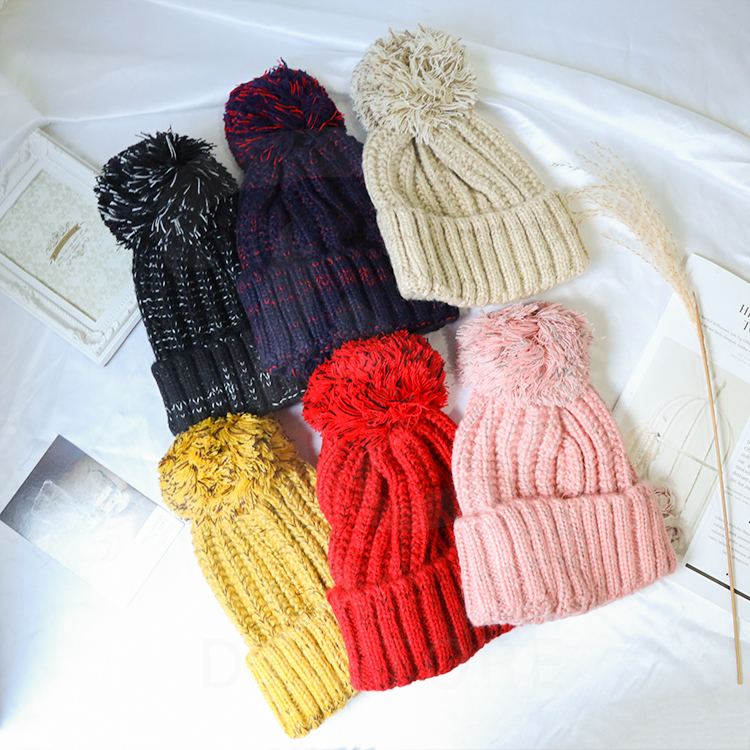 混色針織帶球毛帽【BB006】