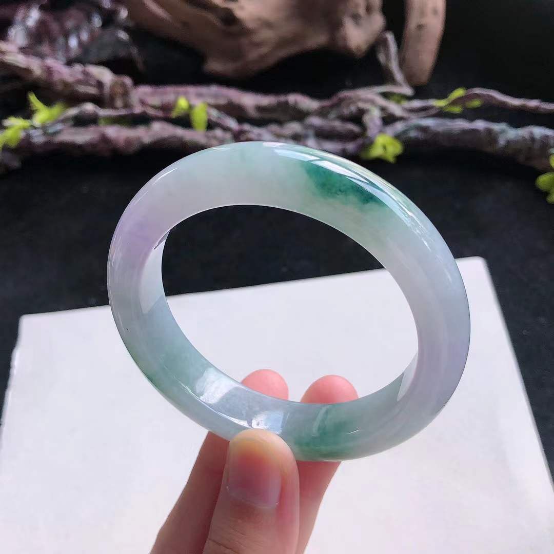 9122635 55.4mm冰糯種紫底飄綠正圈翡翠手鐲 (54-56)