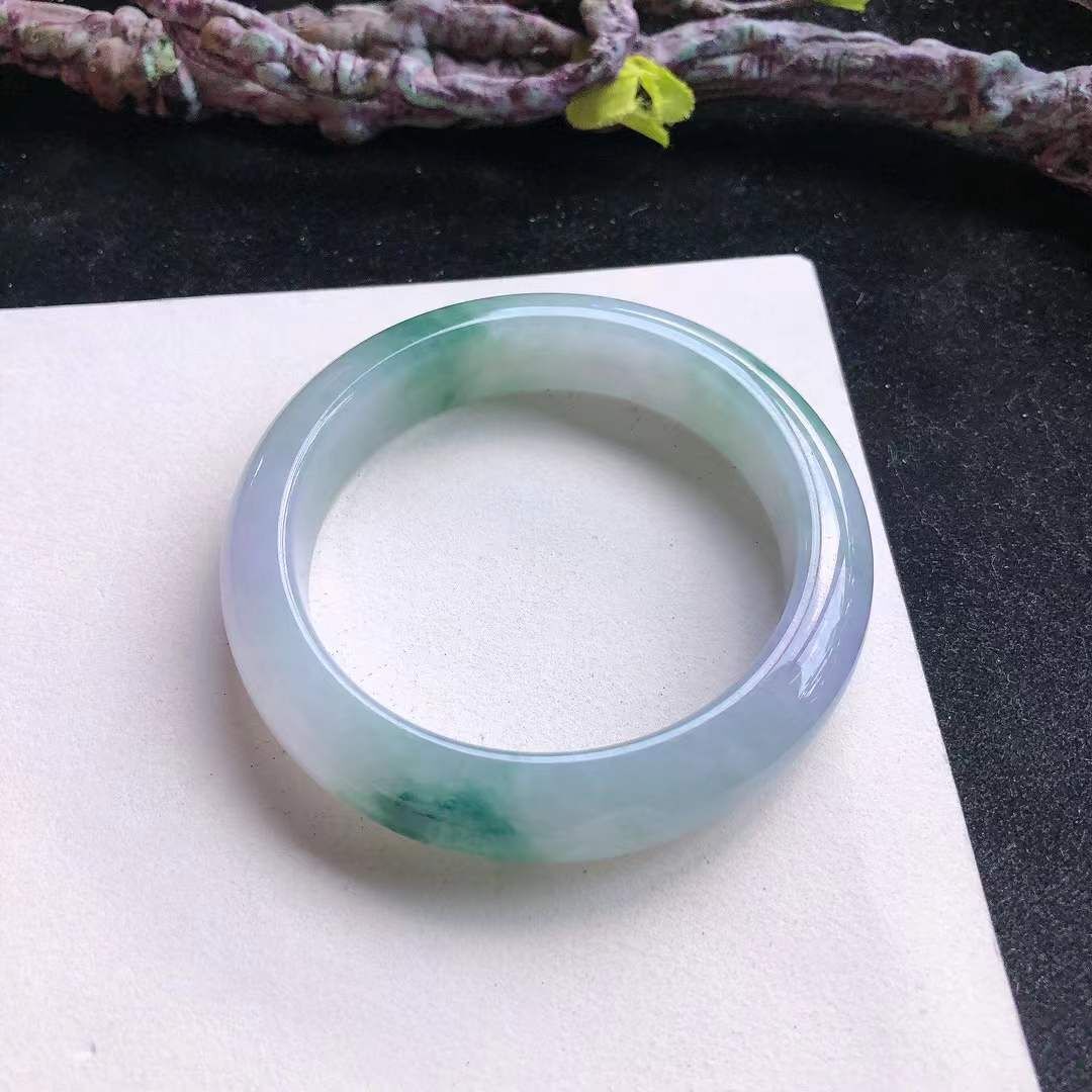 冰糯種紫底飄綠正圈翡翠手鐲,天然翡翠A玉, 緬甸玉, Jade, Jadeite
