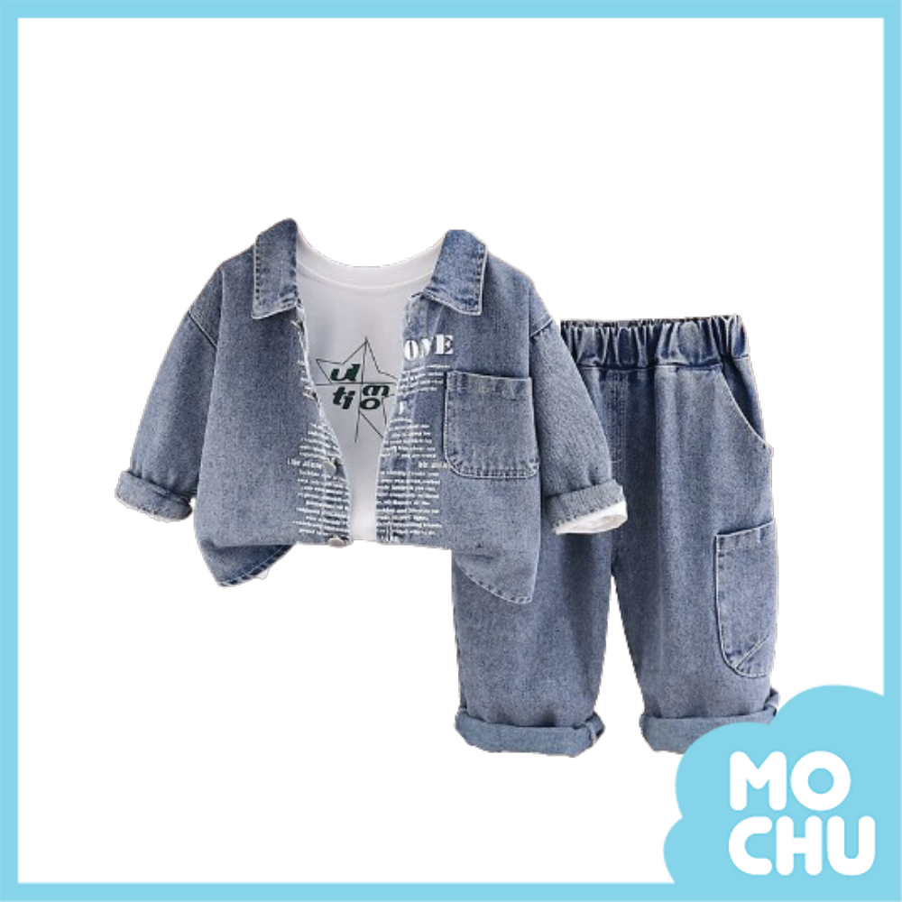 (100cm現貨)字母印刷牛仔三件組套裝