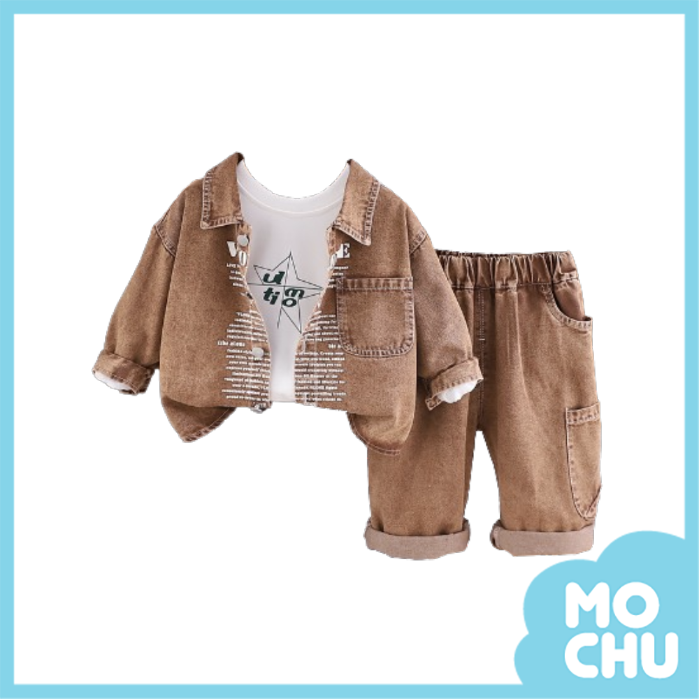 字母印刷牛仔三件組套裝(四色)