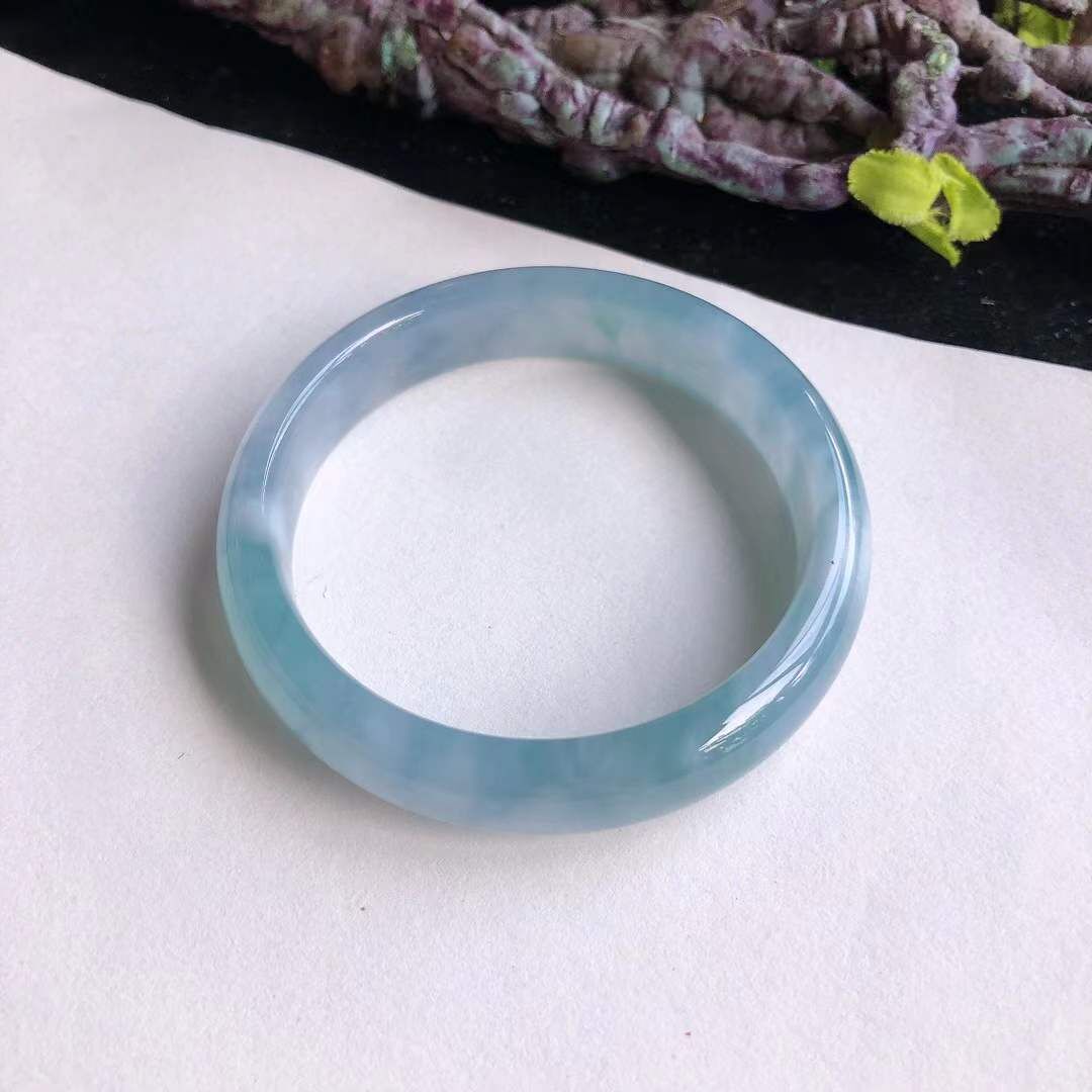 9122637 53mm冰糯種紫底飄綠翡翠手鐲 (52-54)