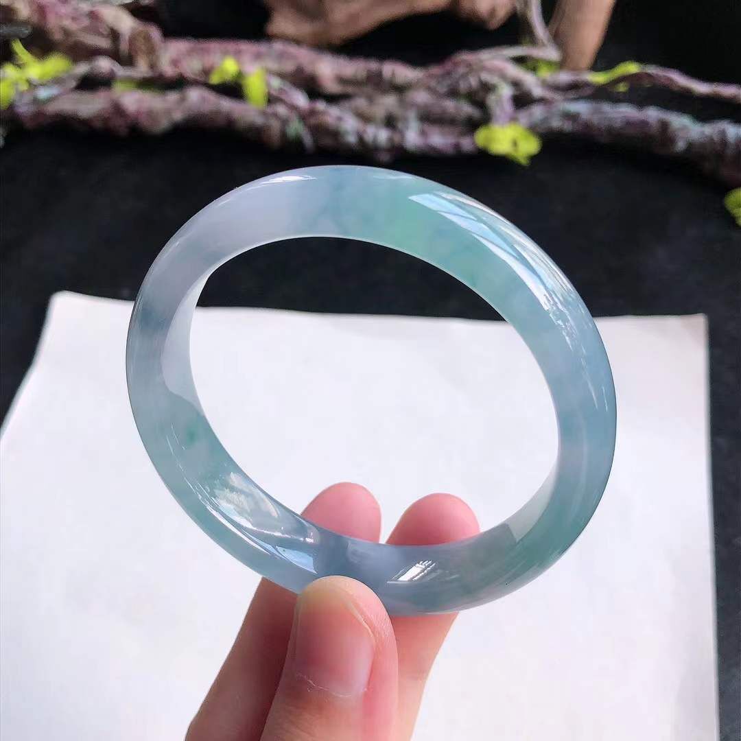 9122637 53mm冰糯種紫底飄綠翡翠手鐲 (52-54)