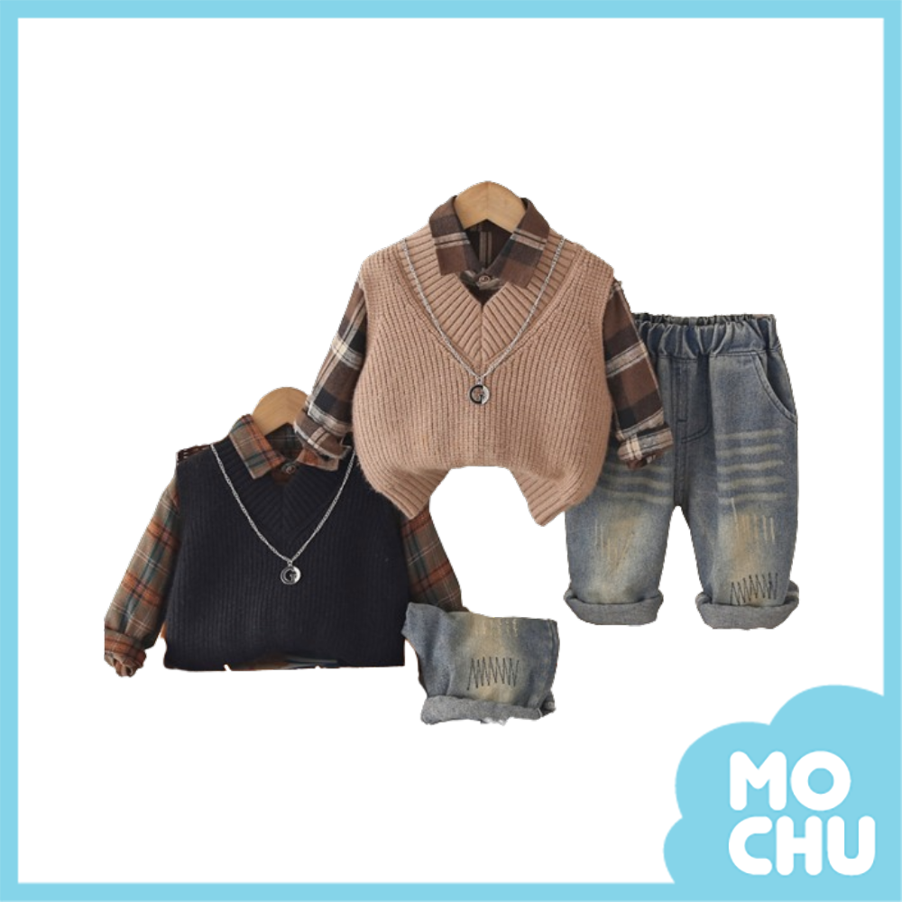 秋意格紋三件組套裝(二色)