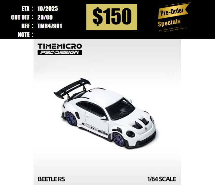 PO-$150 * TIME MICRO * 1:64 VOLKSWAGEN BEETLE RS WHITE [OD18/09]