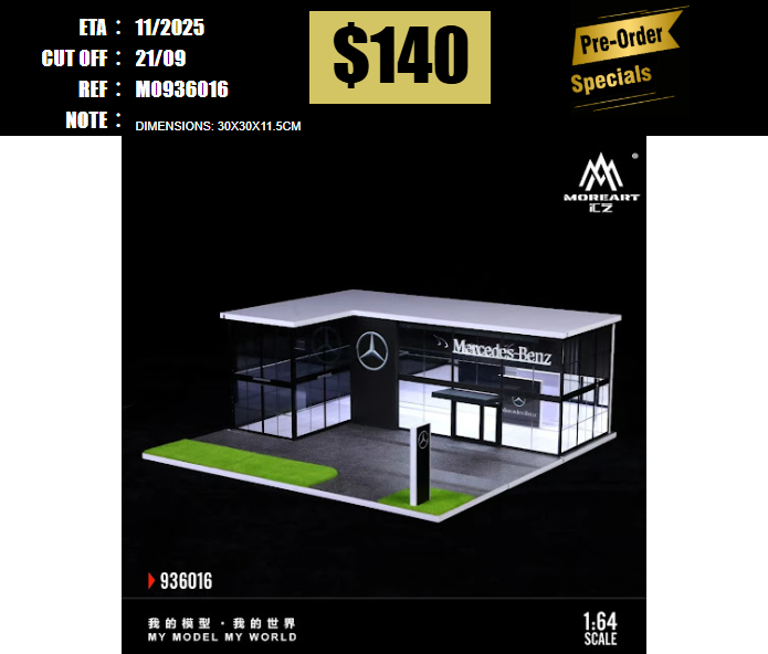 PO-$140 * MOREART * 1:64 DIORAMA - AUTO SHOW ROOM MERCEDES BENZ (MO936016) [OD18/09]