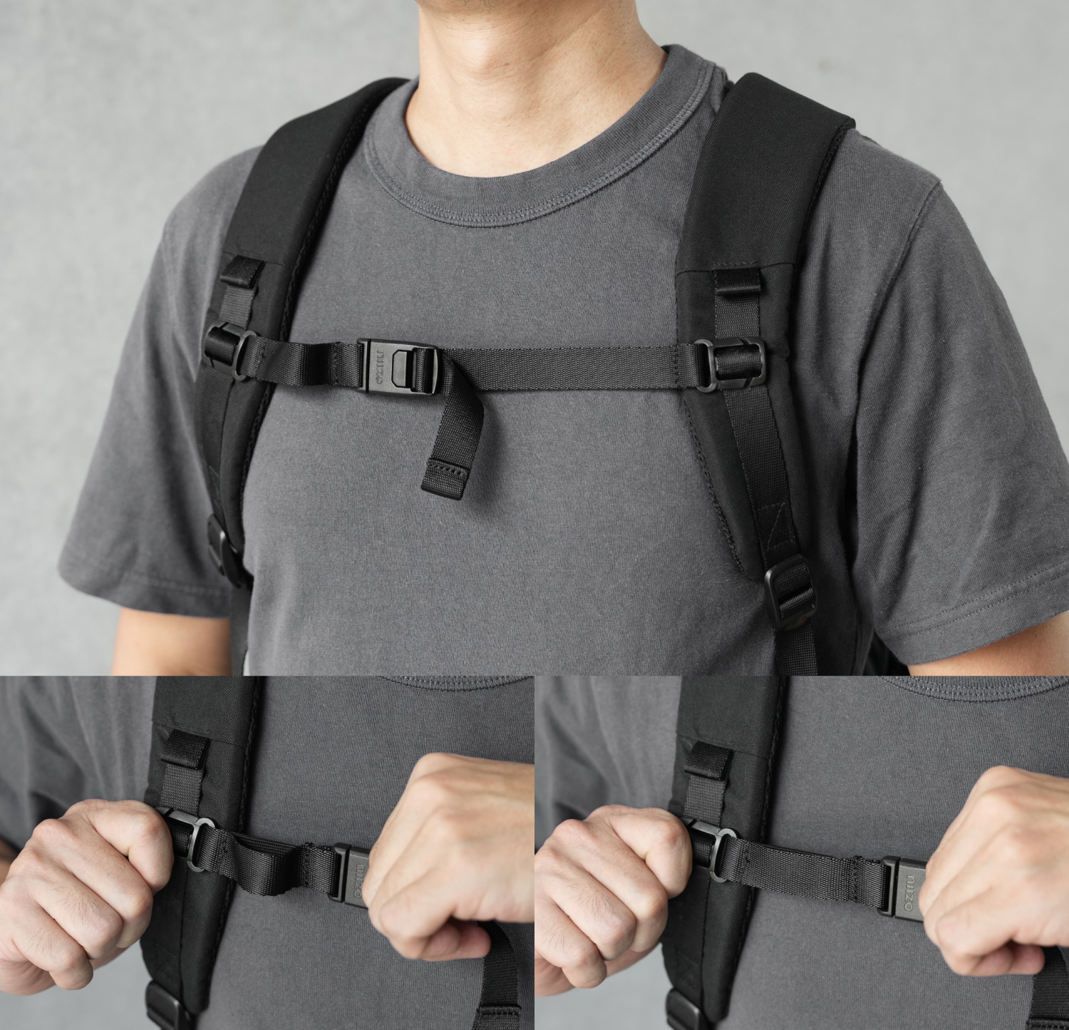 有可拆式niizo磁吸胸扣，能將後背包穩定的貼在後背上，背負更省力。 特殊彈性帶設計，可緩衝活動時的鬆緊變化，舒適不勒胸。