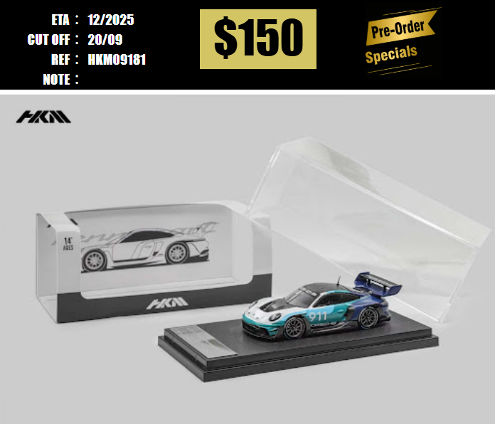PO-$150 * HKM * 1:64 911 (992) GT3 R RENNSPORT BLUE WHITE [OD18/09]