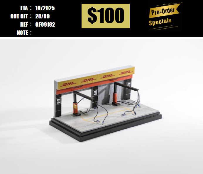 PO-$100 * GETFUN * 1:64 DIORAMA - F1 PIT LANE DHL [OD18/09]