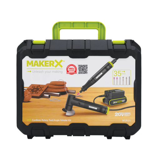 "WORX"威克士 MakerX角磨機+電磨機套裝(鋰20V)(2.0Ah電池+2A充電器)-[WU951]