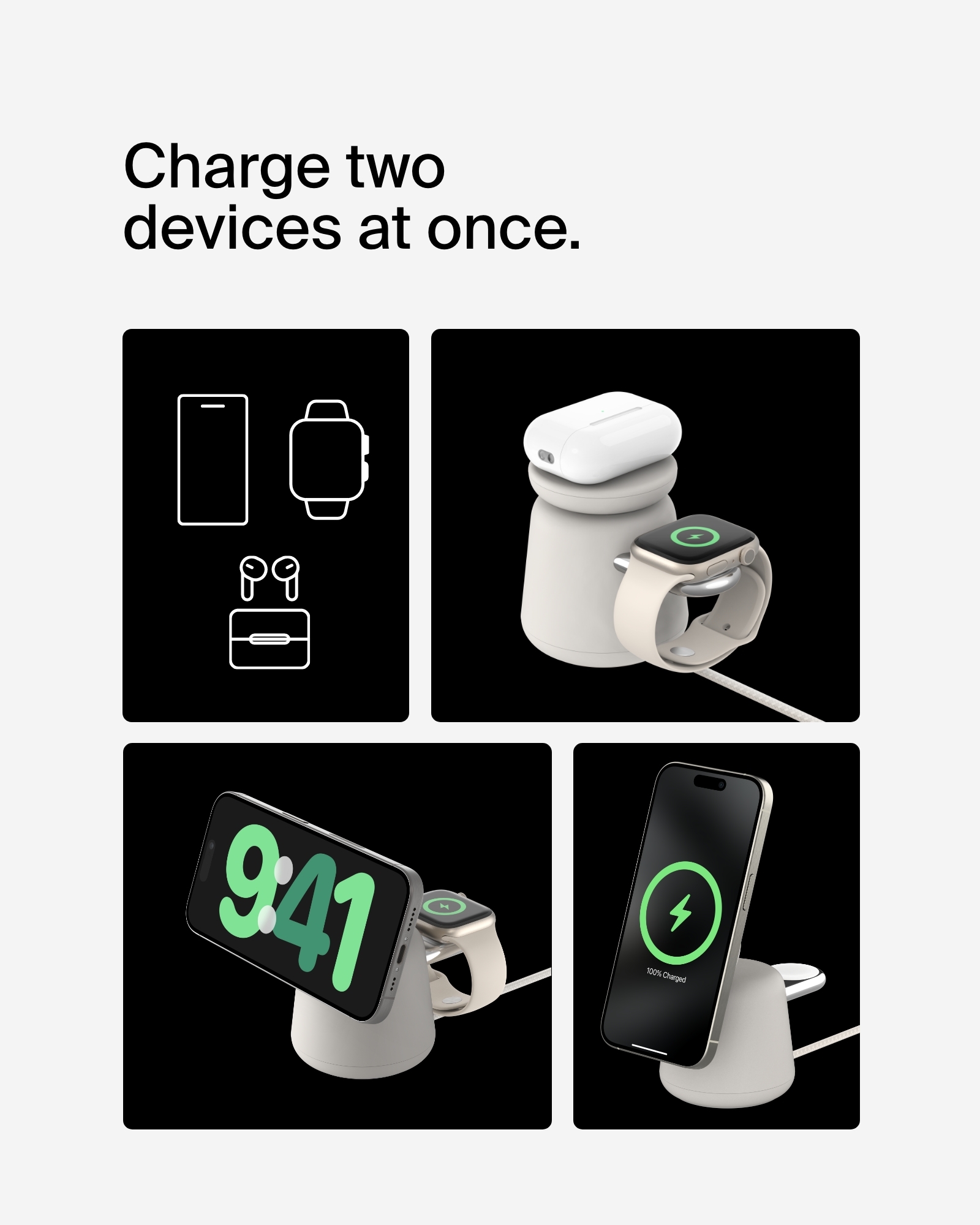 BoostCharge Pro Qi2 2合1 無線快速充電底座 15W (*需要配合 30W 或以上的插頭使用)