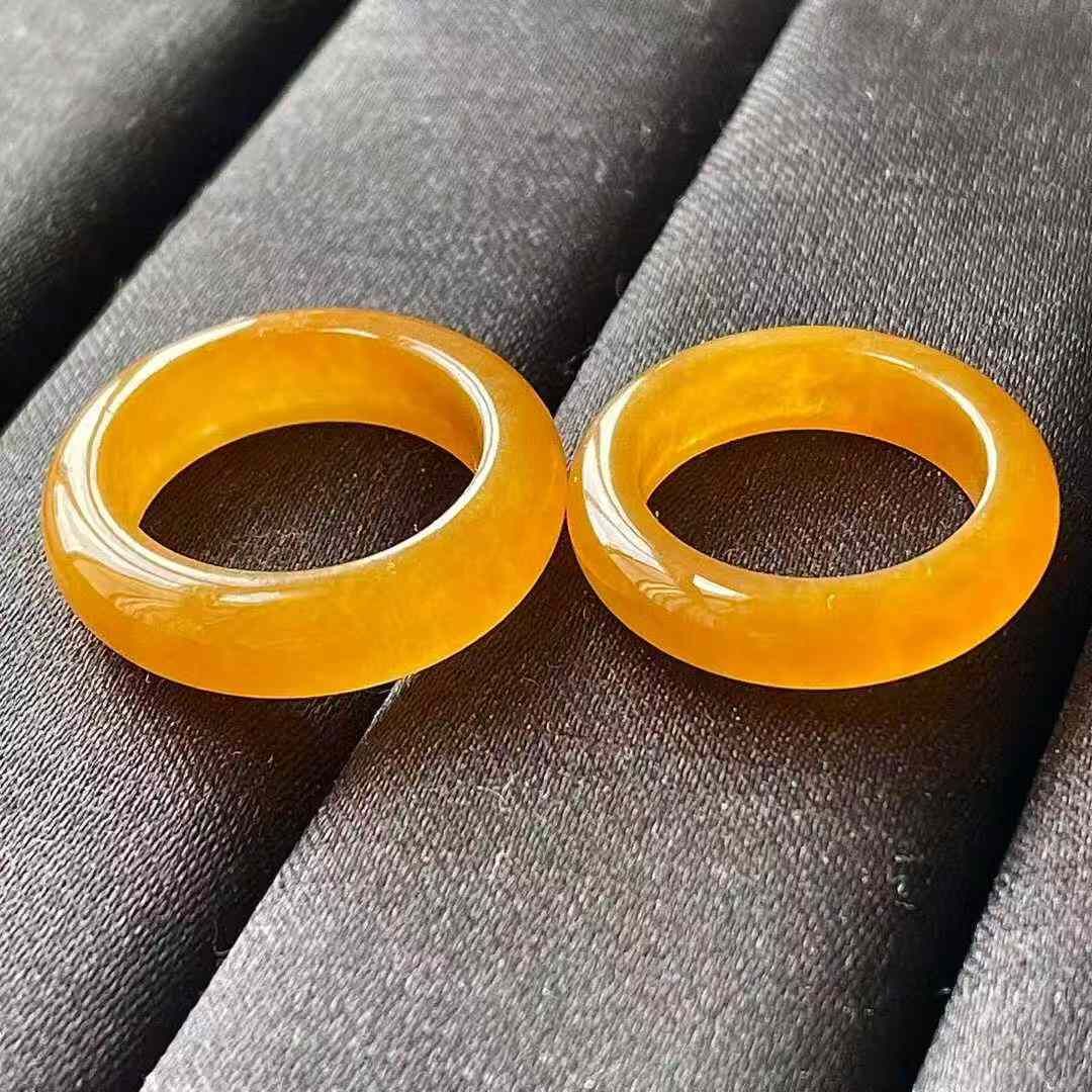 翡翠高冰黃指環一對 (港圈 12號、15號),天然翡翠A玉, 緬甸玉, Jade, Jadeite