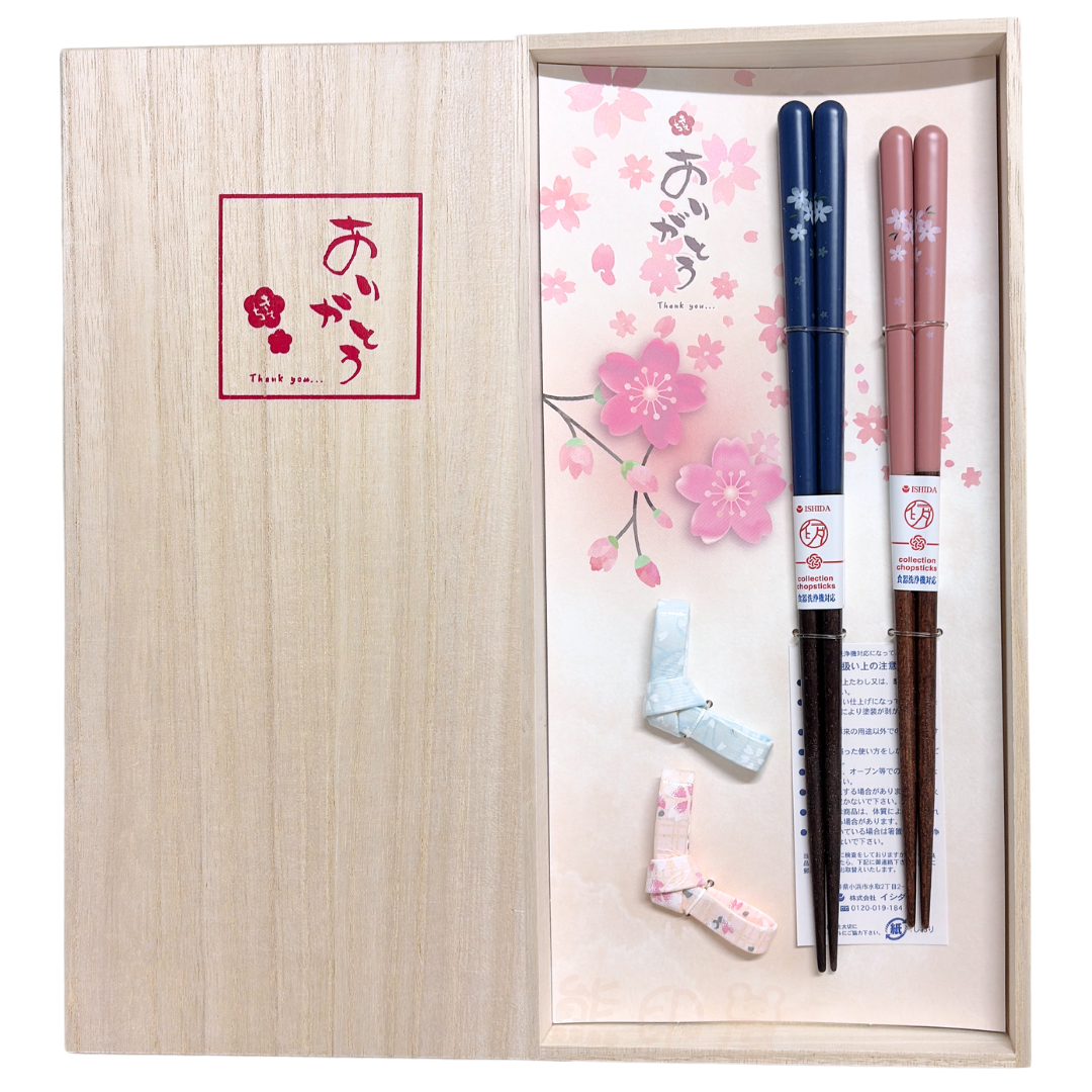 日本櫻花桐木禮盒情侶夫婦對筷附筷架 日本製