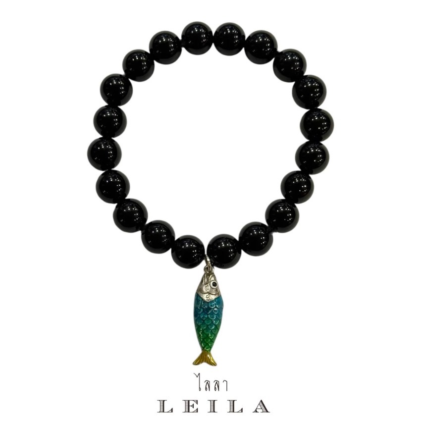 Leila天上的魚黑耀石手串 - 藍綠彩虹魚款式
