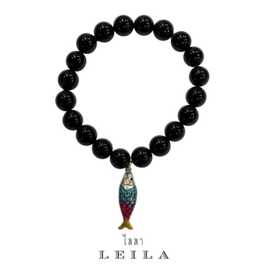 Leila天上的魚黑耀石手串 - 藍粉彩虹魚款式