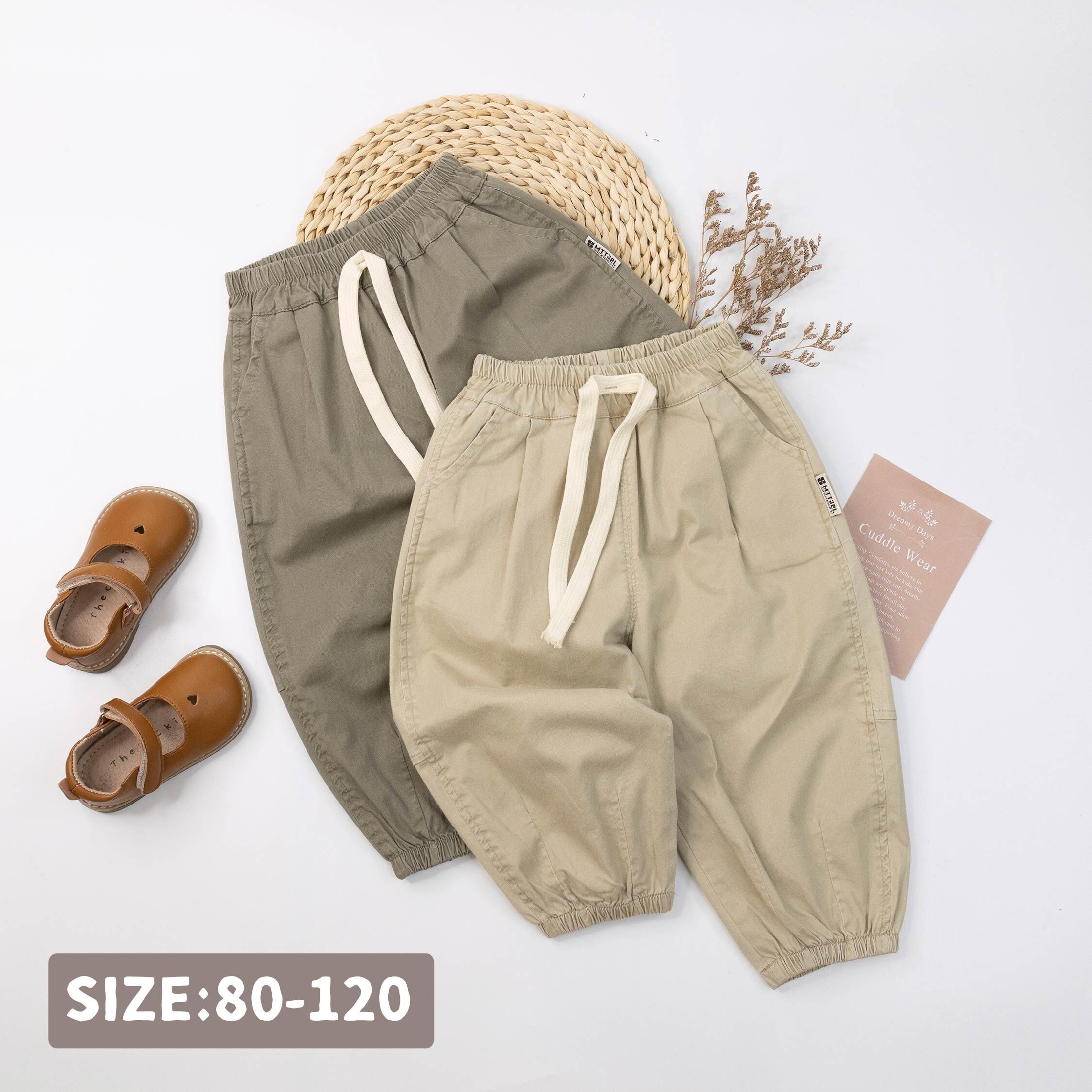 【H55248】極簡大地色裝飾抽繩縮口褲＊二色