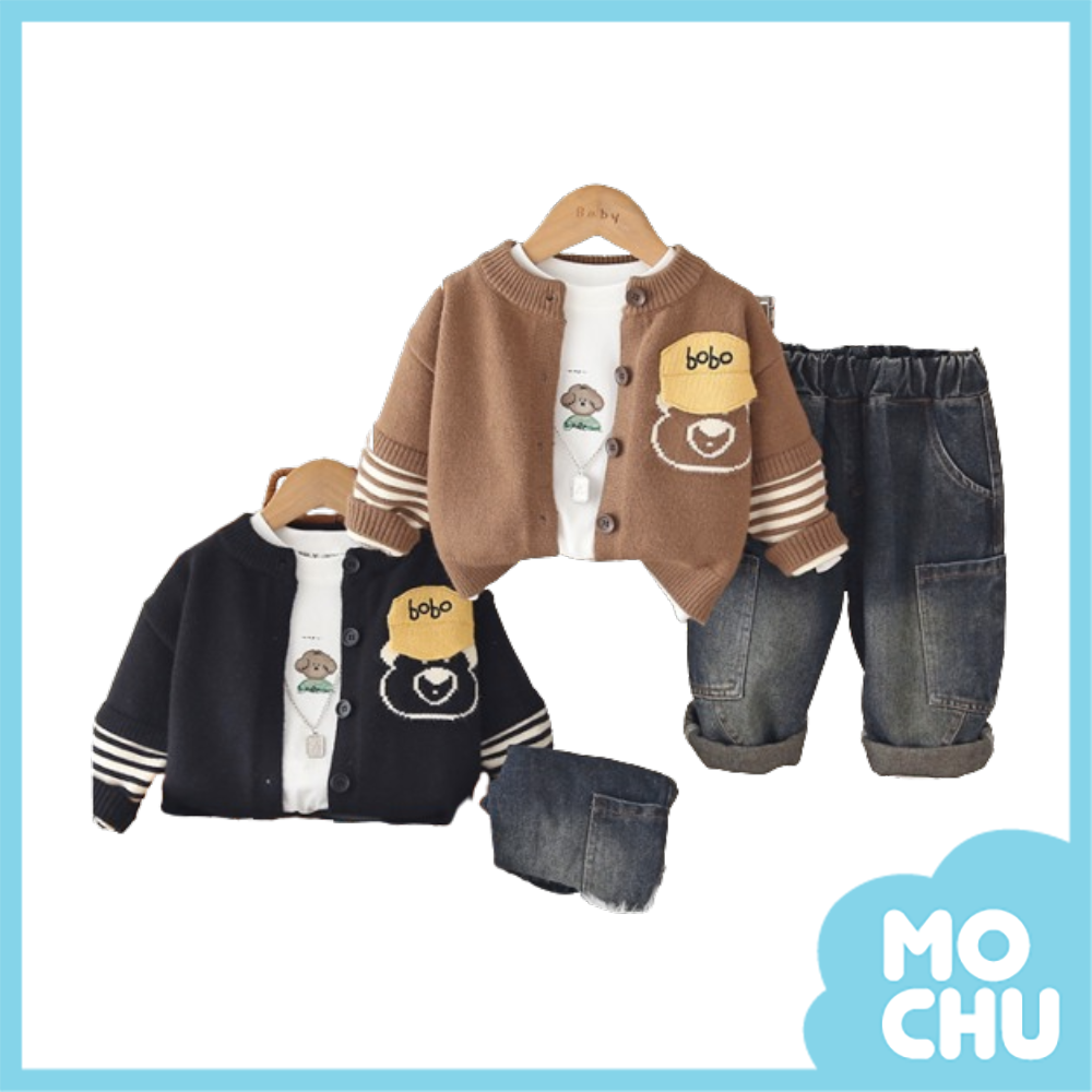 bobo小狗針織外套三件組套裝(二色)