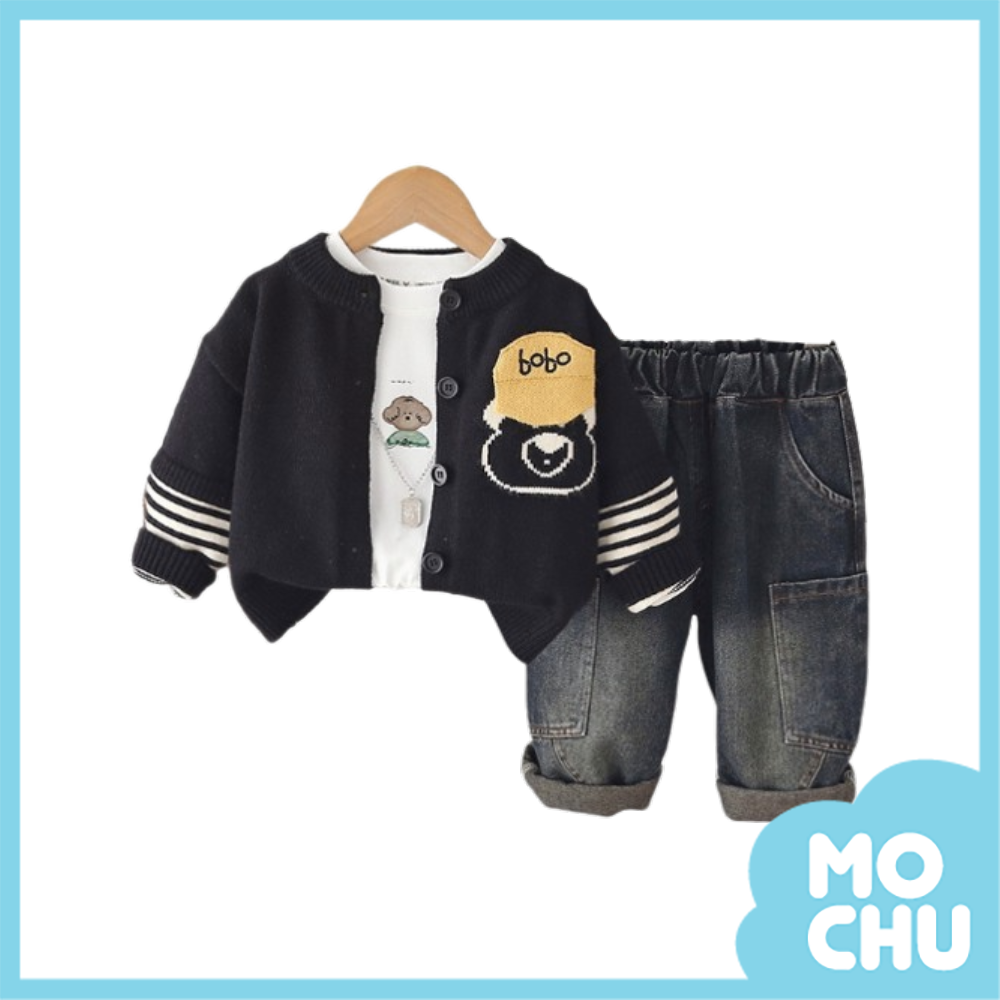 bobo小狗針織外套三件組套裝(二色)