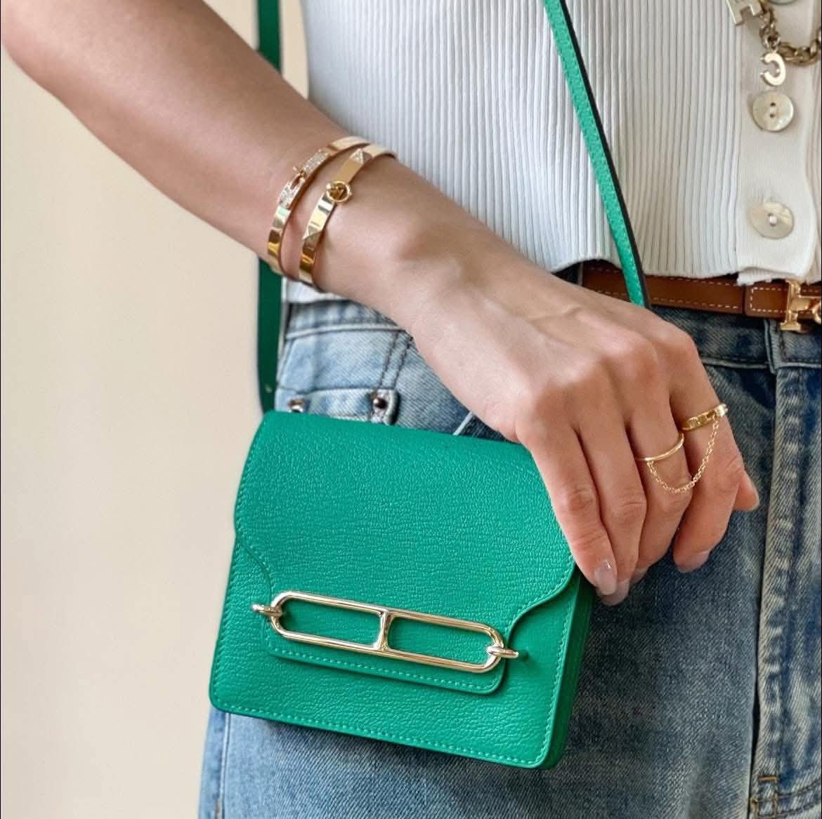 Hermès Roulis Slim Chèvre Mysore Leather color Menthe GHW