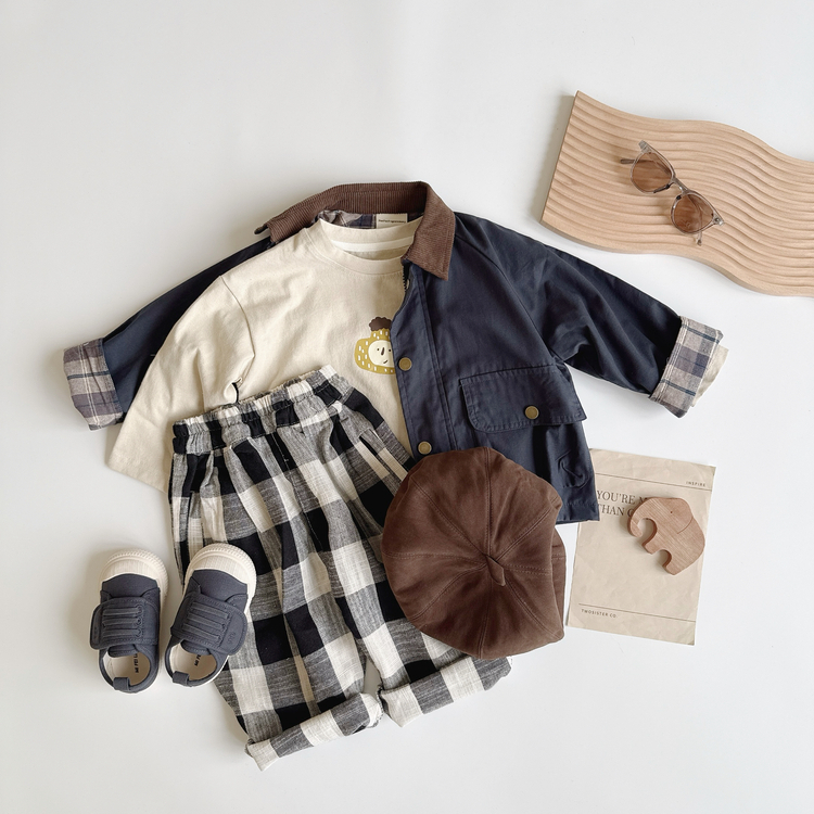 復古格子棉麻休閒褲