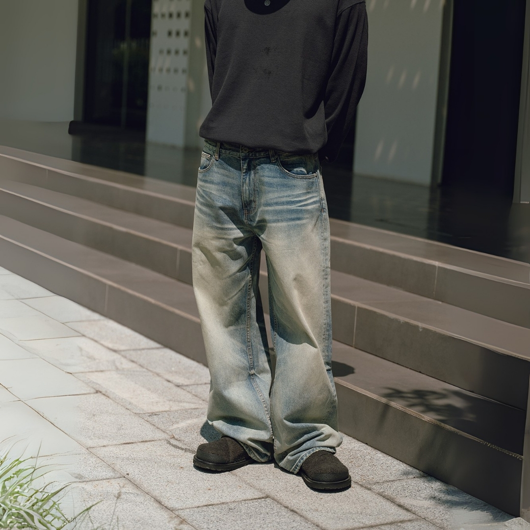 Cone Denim水洗柔軟A字闊腿牛仔褲