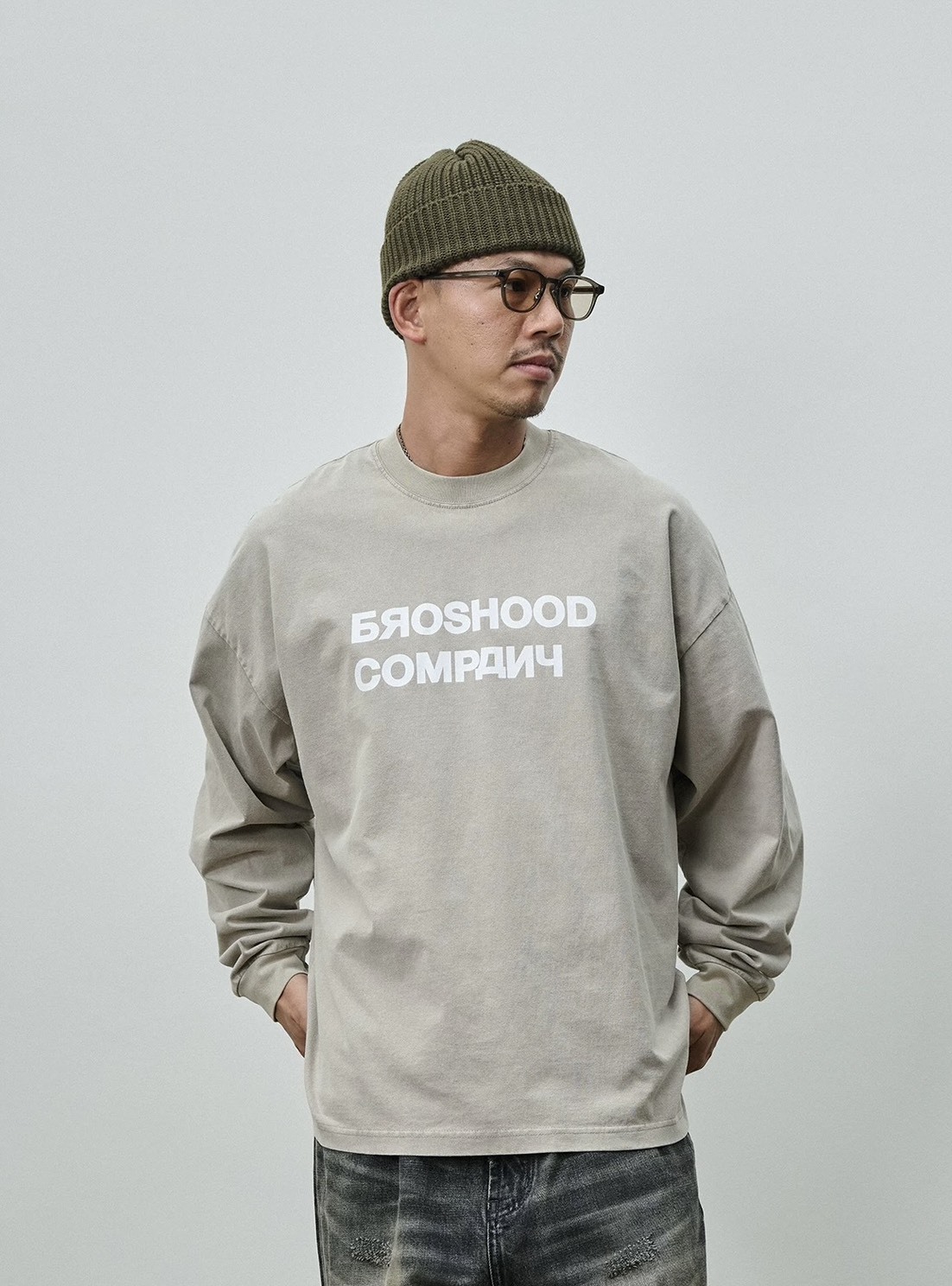 #預購 BROSHOOD 25AW 水洗寬鬆 俄式印花 微裂漿印花 薄長踢 兩色